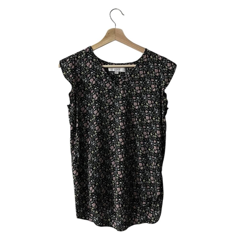 LOFT Blouse Size XS Floral Print Ruffle Flounce Sleeve Chiffon Top Shirt 70334